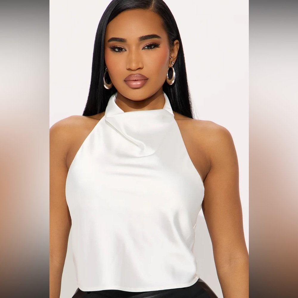 Fashion Nova White Satin Halter Top